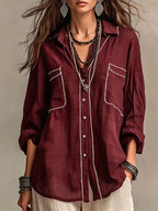 Marguerite oversized linen blend blouse, view 3
