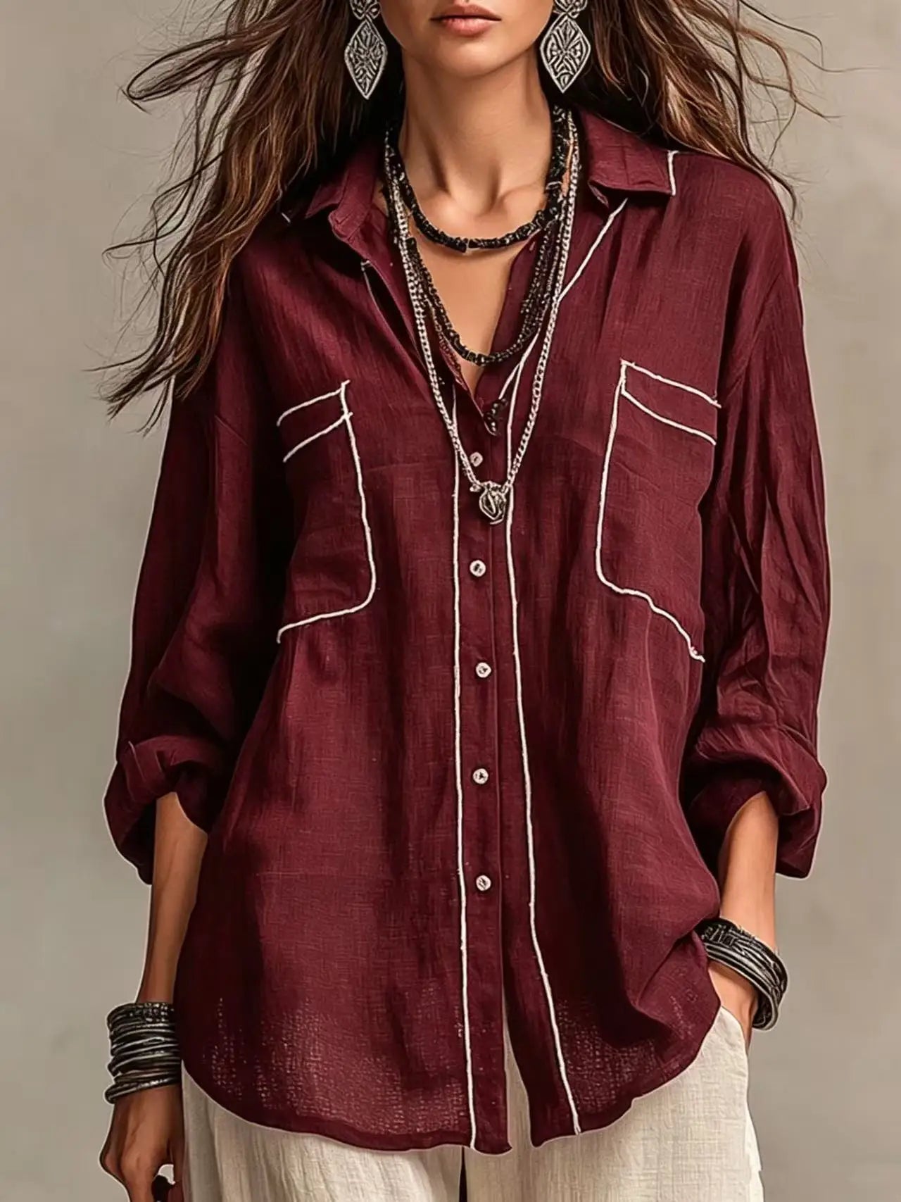 Marguerite oversized linen blend blouse, view 3