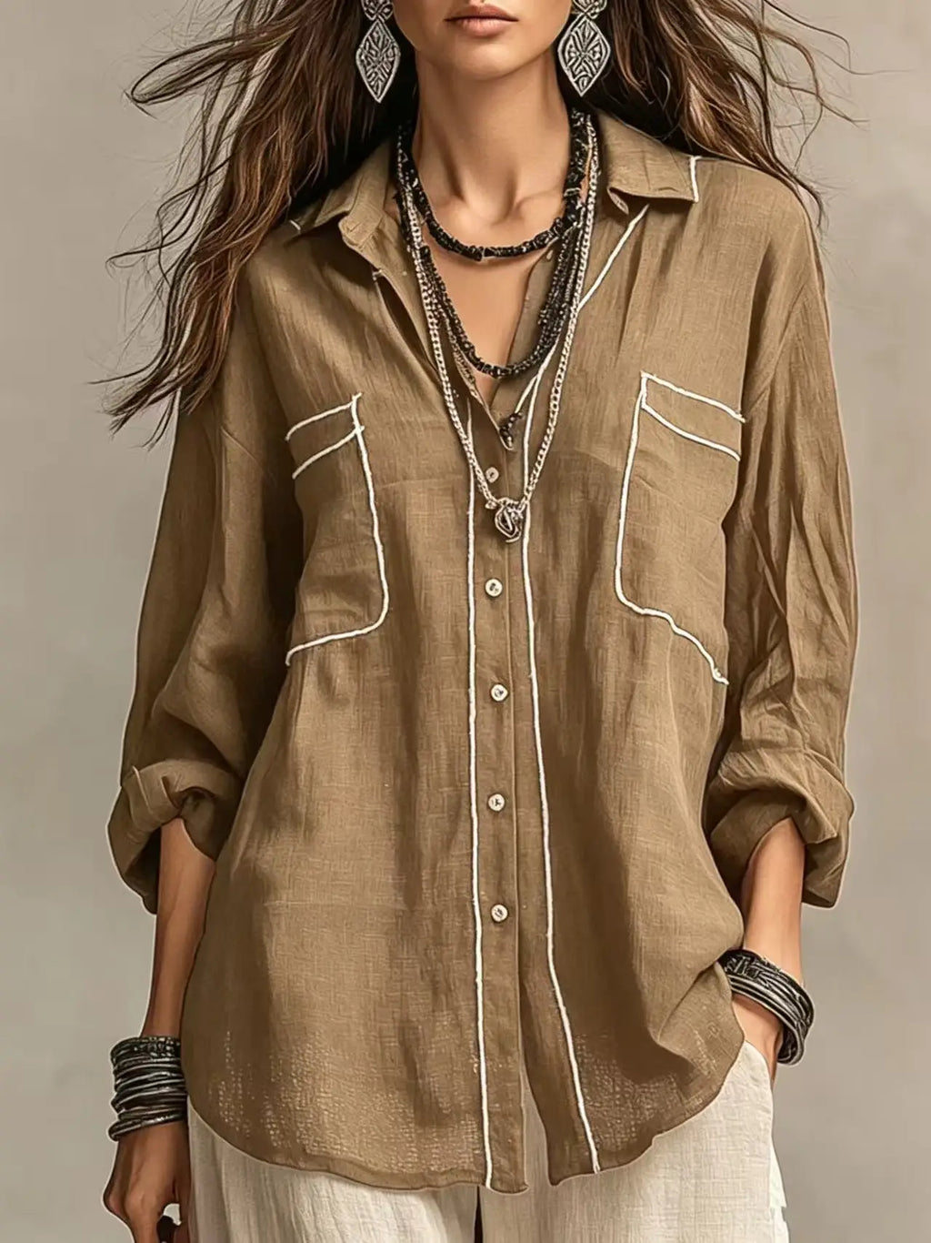 Marguerite oversized linen blend blouse, view 4