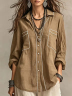 Marguerite oversized linen blend blouse, view 4