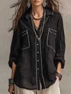 Marguerite oversized linen blend blouse, view 5