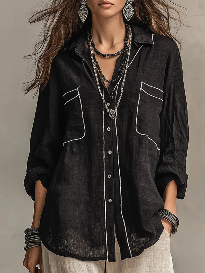 Marguerite oversized linen blend blouse, view 5
