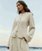 Marguerite Wool-Blend Button Vest, Ivory
