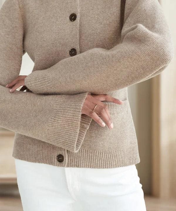 Marguerite Wool-Blend Button Vest, Taupe