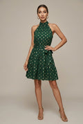 Marigold halter polka-dot tiered mini dress, Green