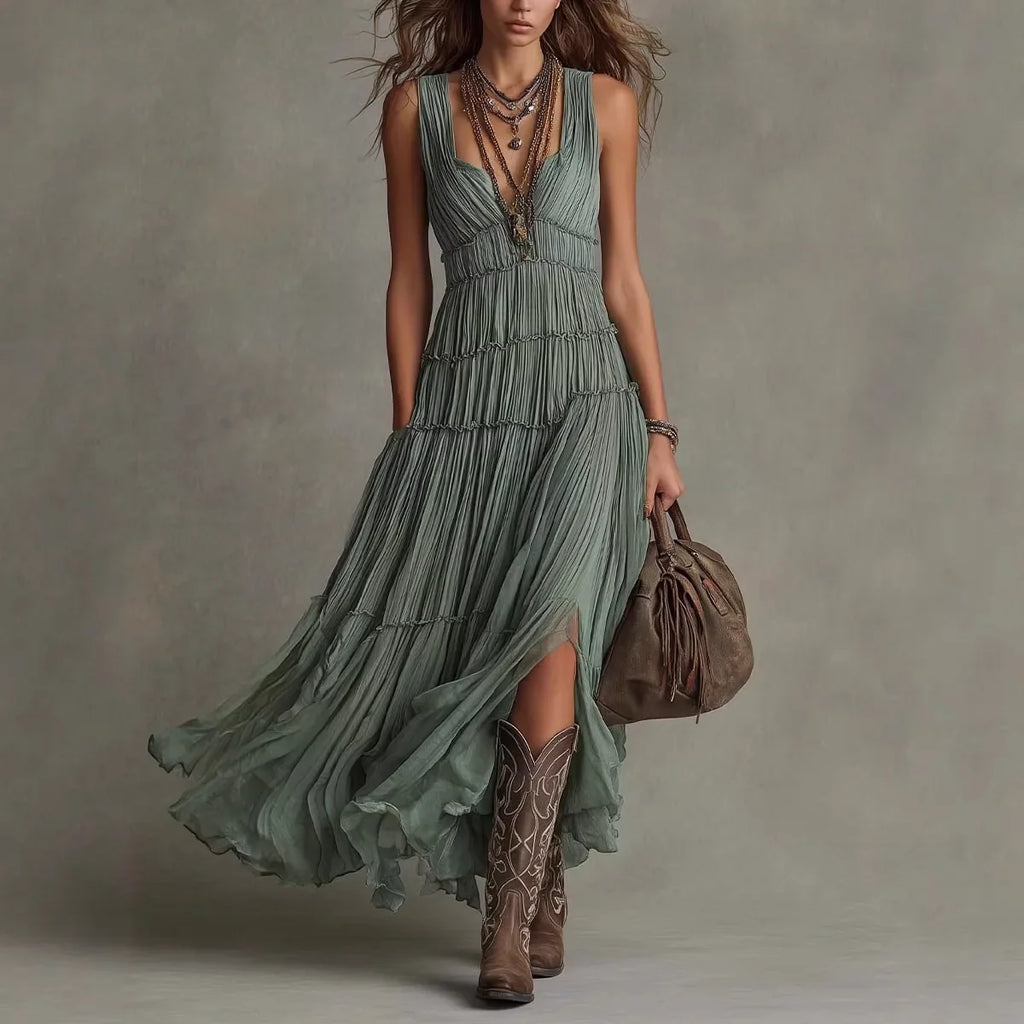 Marisabel tiered V-neck boho maxi dress, view 2