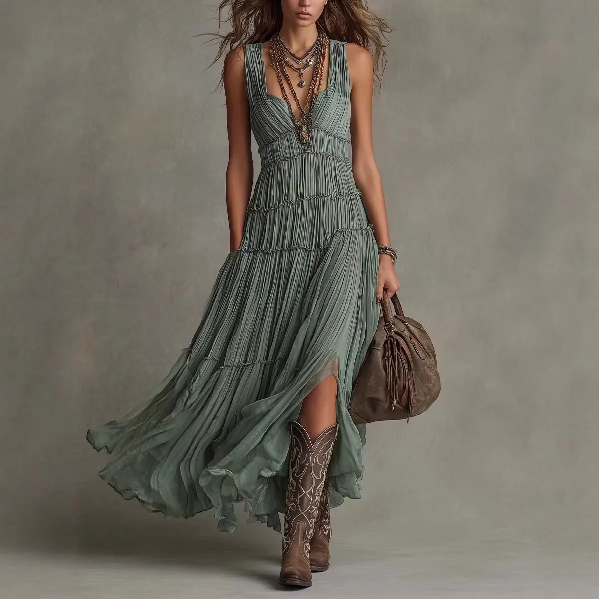 Marisabel tiered V-neck boho maxi dress, view 2
