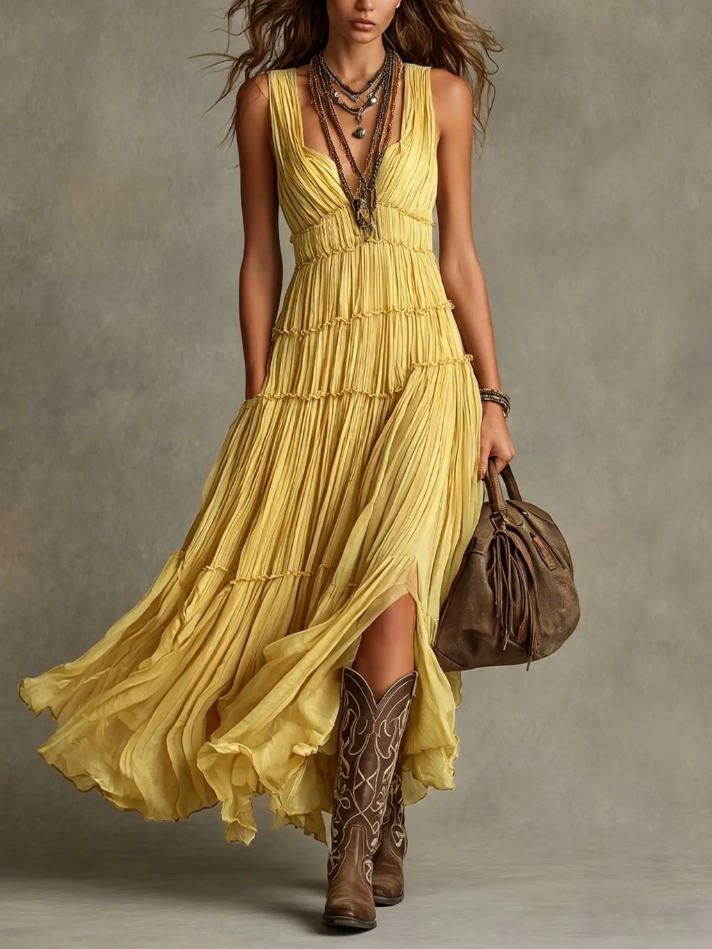 Marisabel tiered V-neck boho maxi dress, view 4