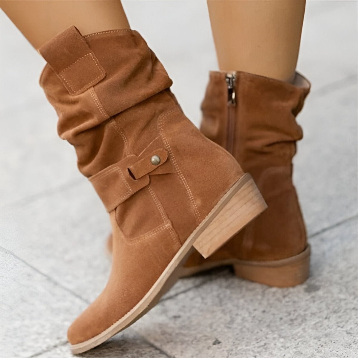 Marisela Slouchy Faux Suede Block Heel Boots, Brown
