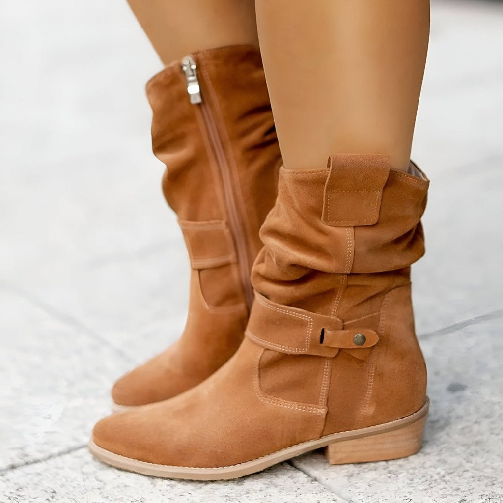 Marisela Slouchy Faux Suede Block Heel Boots, detail view