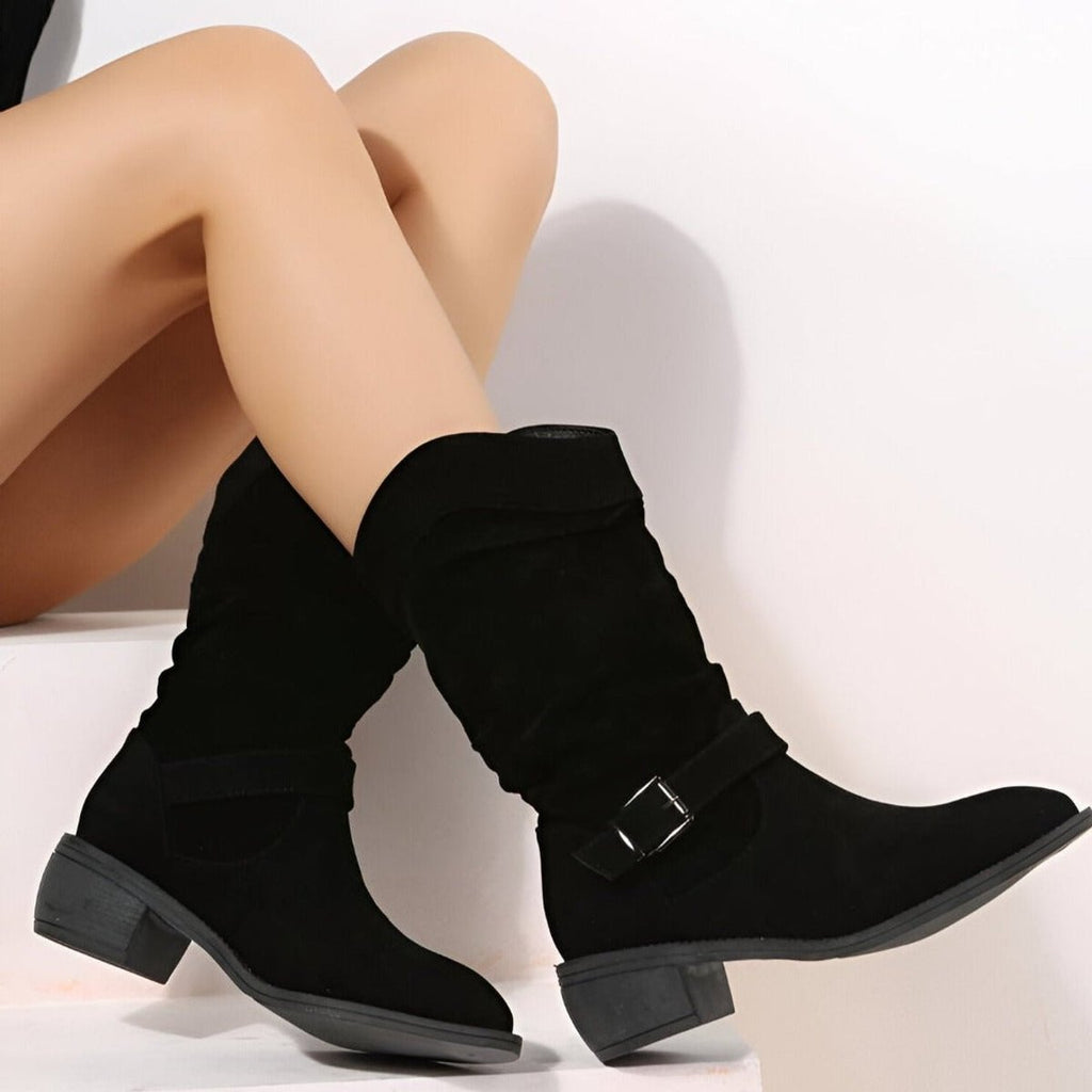 Marisela Slouchy Faux Suede Block Heel Boots, side view