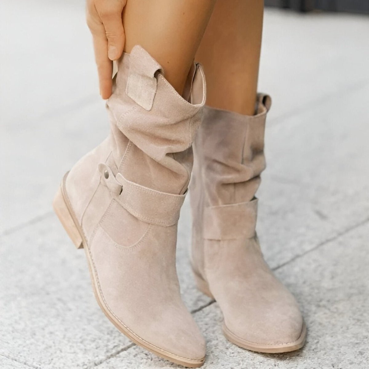 Marisela Slouchy Faux Suede Block Heel Boots, styled view