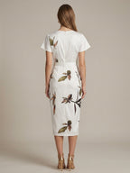 Marisette botanical wrap V-neck midi dress, back view