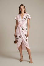 Marisette botanical wrap V-neck midi dress, Pink