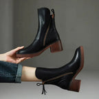 Marisol Faux Leather Block-Heel Side-Zip Ankle Boots, Black