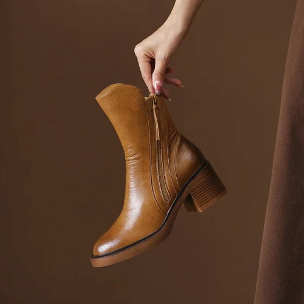 Marisol Faux Leather Block-Heel Side-Zip Ankle Boots, detail view