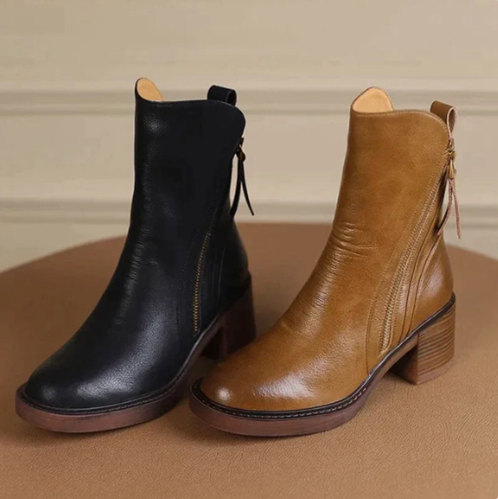 Marisol Faux Leather Block-Heel Side-Zip Ankle Boots, side view