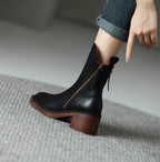 Marisol Faux Leather Block-Heel Side-Zip Ankle Boots, sole view