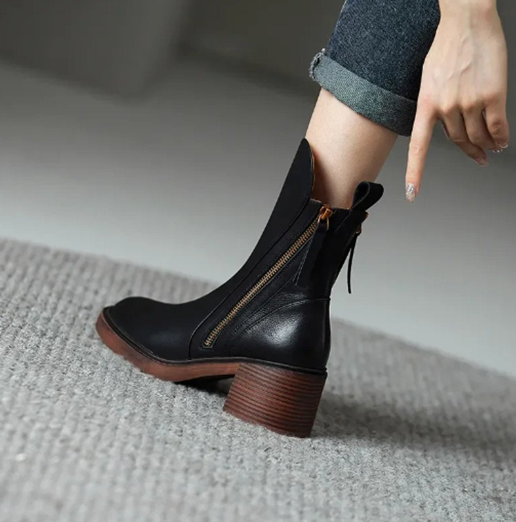 Marisol Faux Leather Block-Heel Side-Zip Ankle Boots, sole view