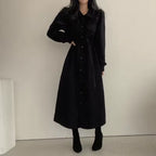 Marissa Black corduroy midi shirt dress with long sleeves and belted waist