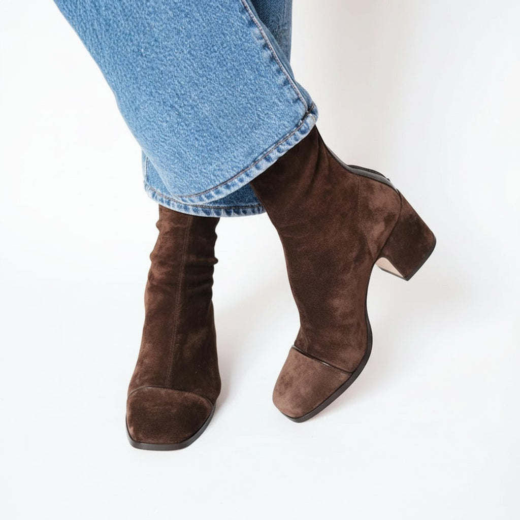Marlena faux suede square-toe block-heel ankle boots, view 1