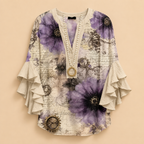Marlow Lightweight Leaf-Print Button Blouse - Beige - Designed by Bella Hudson