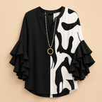 Marlow Lightweight Leaf-Print Button Blouse - Black - Designed by Bella Hudson