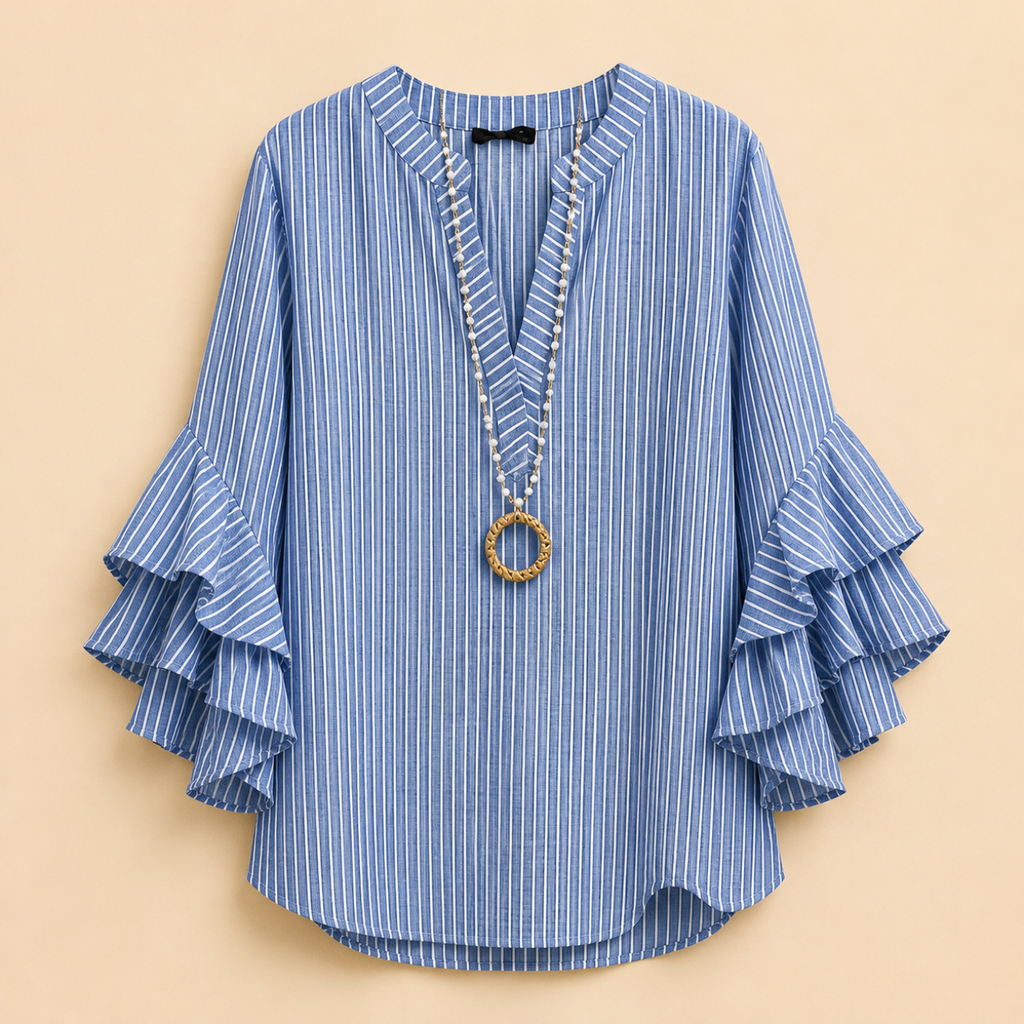 Marlow Lightweight Leaf-Print Button Blouse - Blue - Designed by Bella Hudson