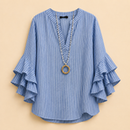 Marlow Lightweight Leaf-Print Button Blouse - Blue - Designed by Bella Hudson