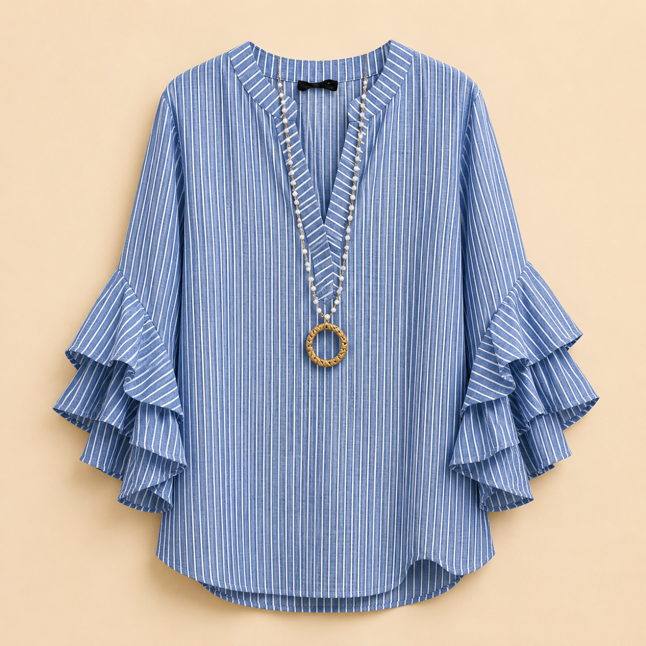 Marlow Lightweight Leaf-Print Button Blouse - Blue - Designed by Bella Hudson