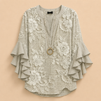 Marlow Lightweight Leaf-Print Button Blouse - Brown - Designed by Bella Hudson
