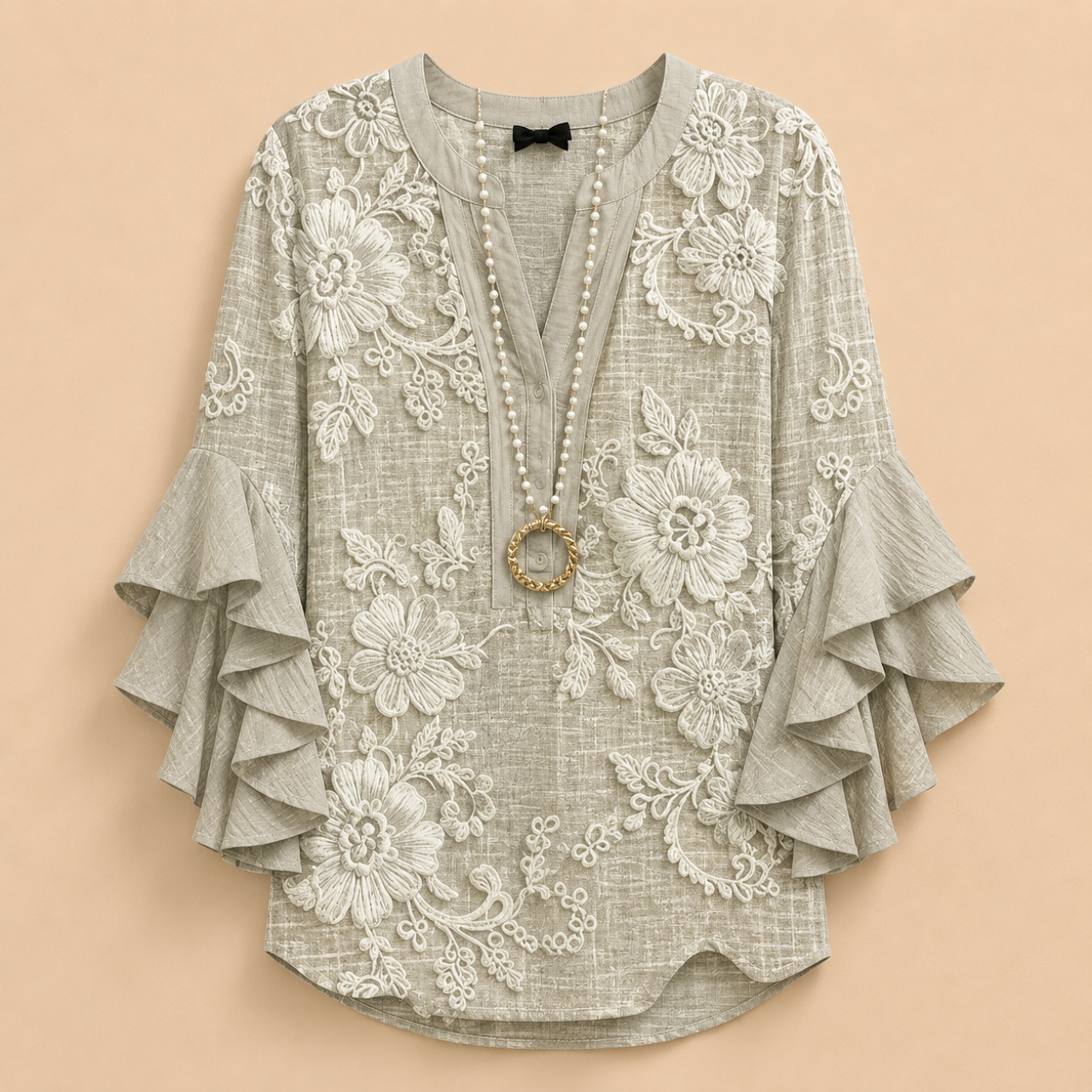 Marlow Lightweight Leaf-Print Button Blouse - Brown - Designed by Bella Hudson