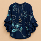 Marlow Lightweight Leaf-Print Button Blouse - Dark Blue - Designed by Bella Hudson