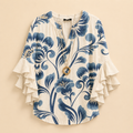 Marlow Lightweight Leaf-Print Button Blouse - White Main Image - Designed by Bella Hudson
