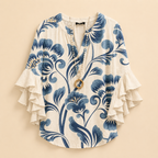 Marlow Lightweight Leaf-Print Button Blouse - White Main Image - Designed by Bella Hudson
