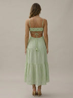 Marlowe tassel cutout tiered maxi dress, back view