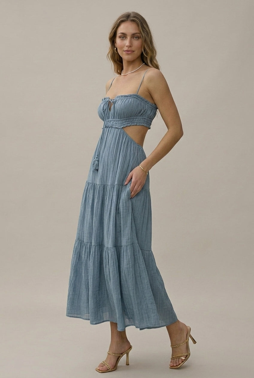 Marlowe tassel cutout tiered maxi dress, Light Blue