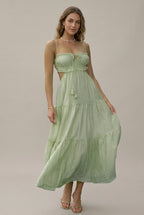 Marlowe tassel cutout tiered maxi dress, Light Green