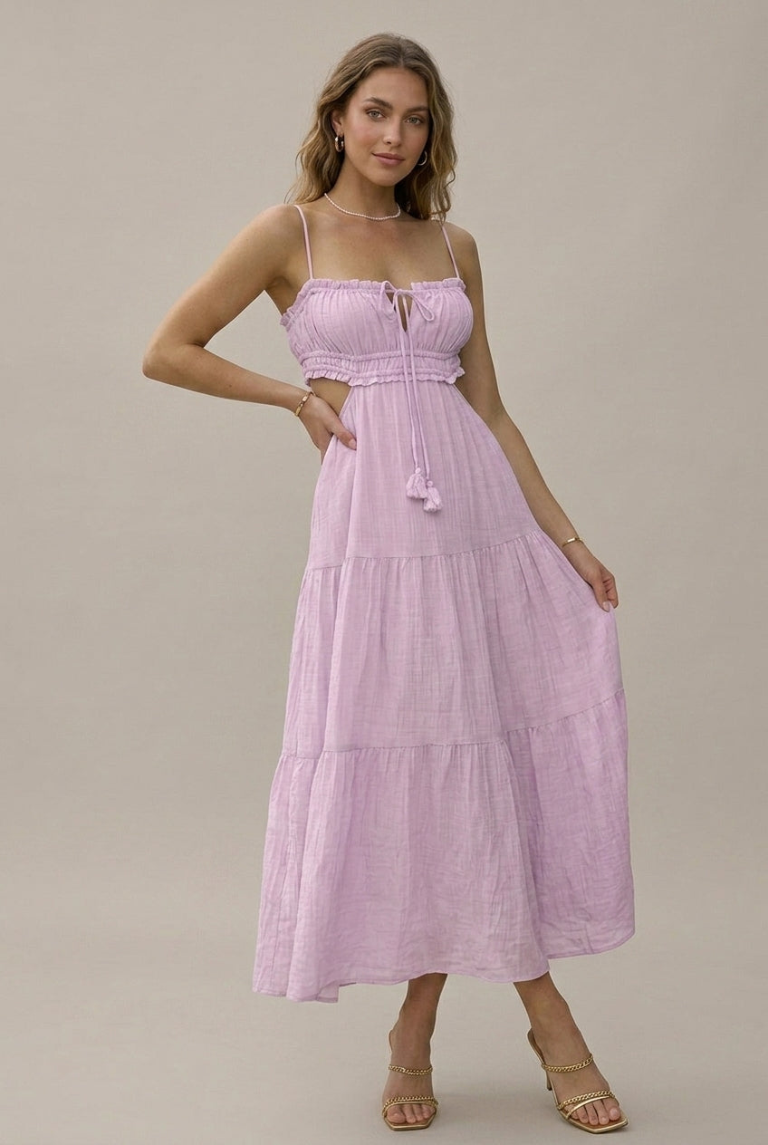 Marlowe tassel cutout tiered maxi dress, Purple
