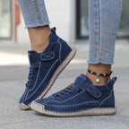 Side view of Blue Mia Supportive Lightweight Cushioned Sneakers by BELLA HUDSON
