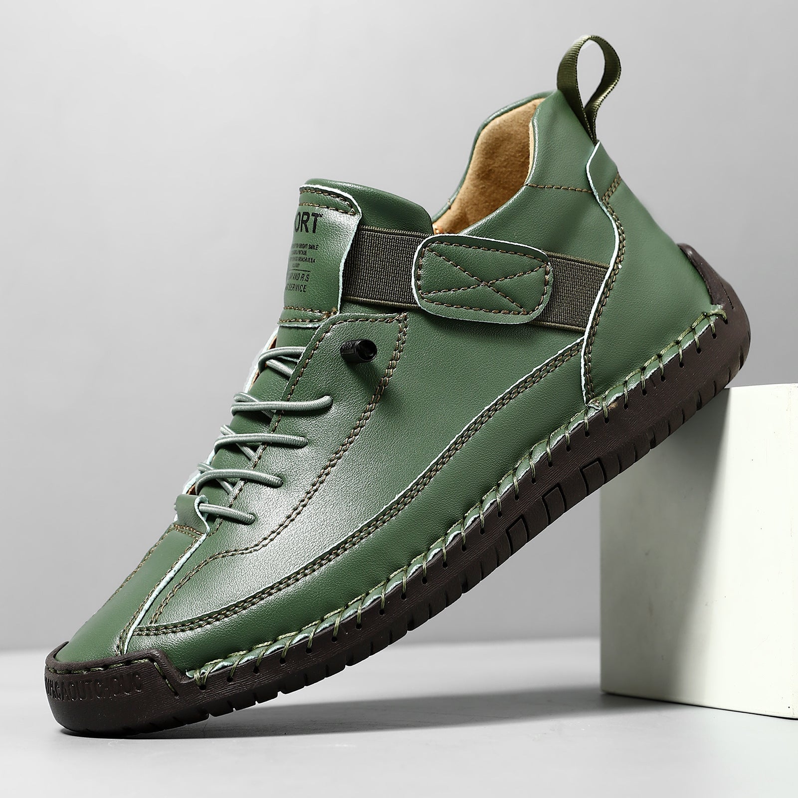 Side view of Green Mia Supportive Lightweight Cushioned Sneakers by BELLA HUDSON