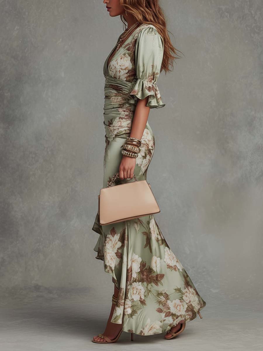 Minerva Maxi Dress Floral Fishtail Ruched