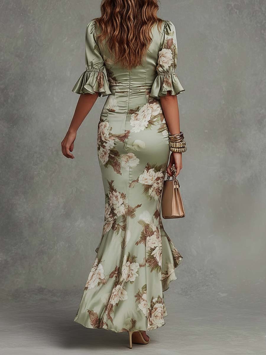 Minerva Maxi Dress Floral Fishtail Ruched