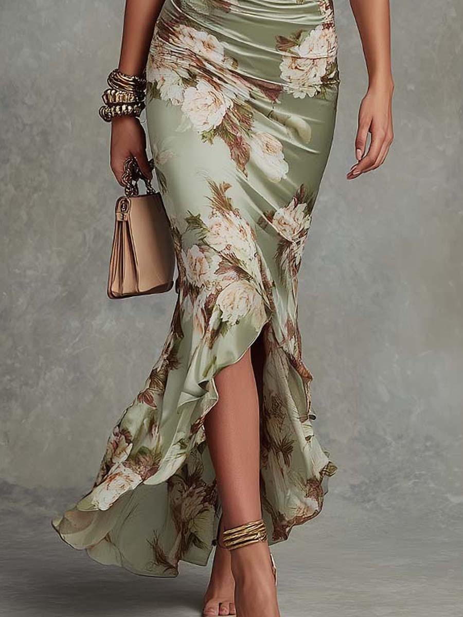 Minerva Maxi Dress Floral Fishtail Ruched