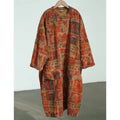 Mira Bronze corduroy midi dress with long sleeves, frog-button front, and patch pockets