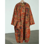 Mira Bronze corduroy midi dress with long sleeves, frog-button front, and patch pockets