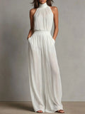 Miranda halter open-back wide-leg jumpsuit, White