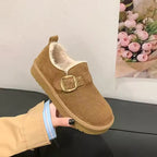 Molly plush-lined ankle boot with decorative side buckle, shown from a side angle