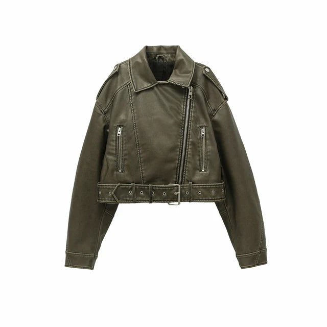Nadine Short Cropped Biker Jacket, Black detail