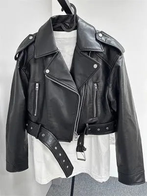 Nadine Short Cropped Biker Jacket, Black front view